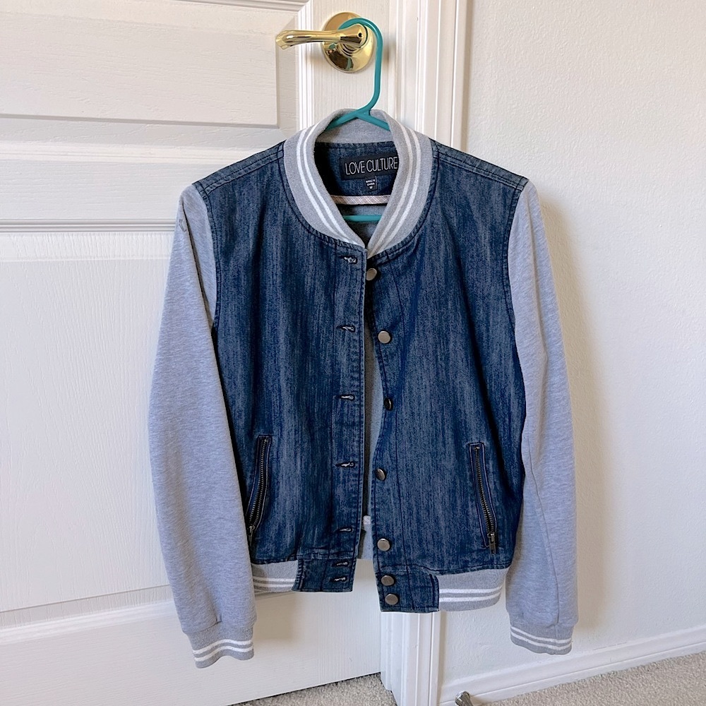 Vintage Denim Varsity Bomber Jacket